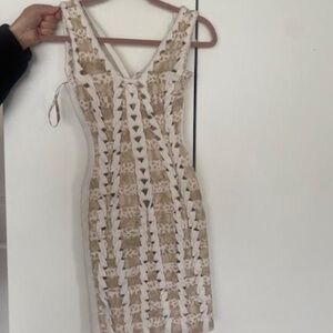 Vintage Herve Leger Beige/White Heart Cut Out Bandage Dress xxs